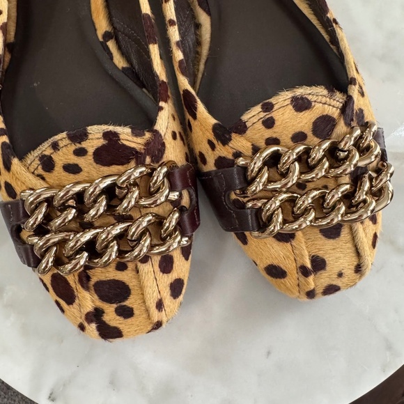 Tory Burch Hana Leopard-print Calf Hair Leather Cheetah Flats Loafers Size 8 - Picture 4 of 11